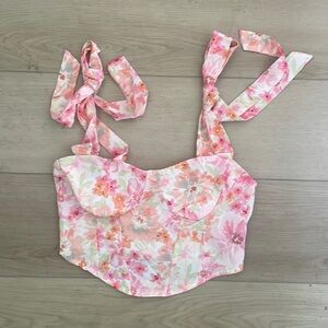 Floral corset tie shoulder crop top